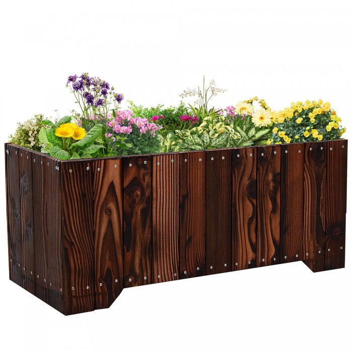 Outsunny 37.5\"x15\"x15.75\" Raised Garden Bed, Wooden Planters For Outdoor Plants, Rectangle Vegetable Planter Box For Patio Deck Balcony Outdoor Gardening