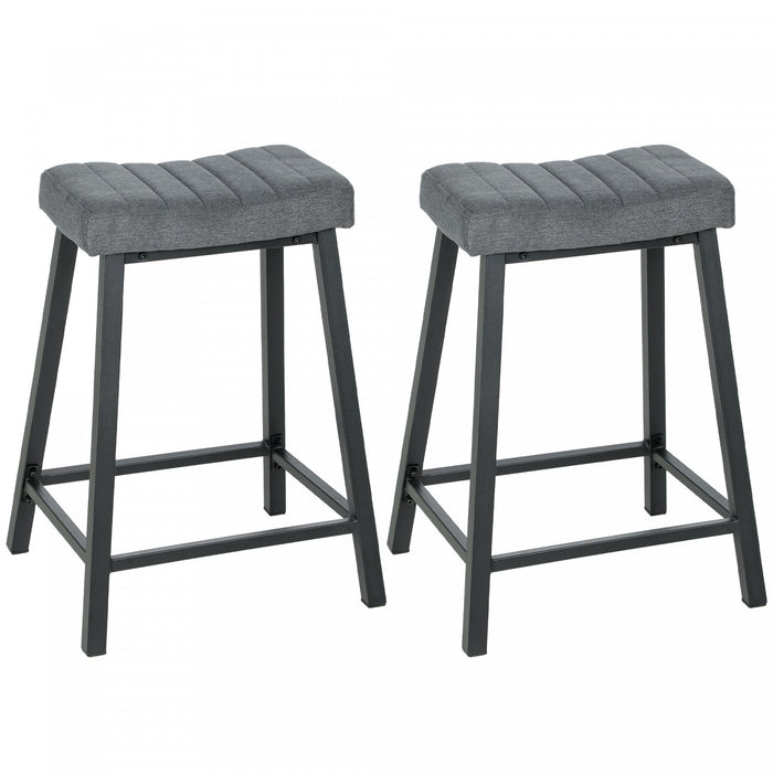 HOMCOM Bar Stools Set of 2 Velvet Upholstered Counter Height Barstools Grey