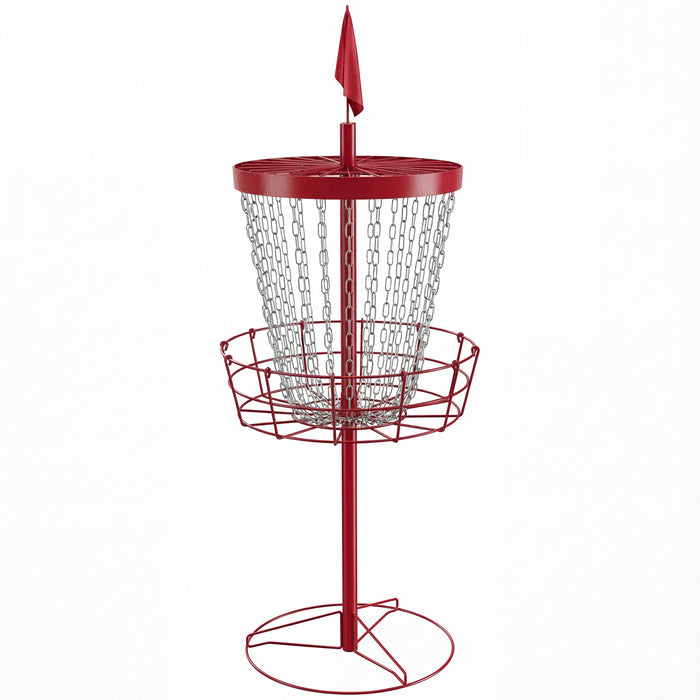 Soozier 24-Chain Portable Practice Basket for Disc Golf Target Stand, Easy Assembly & Lightweight Basket w/ Carry Bag, Red and Silver