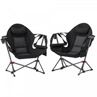 Outsunny Hammock Camping Chair Set Of 2 With Adjustable Back, Cup Holder