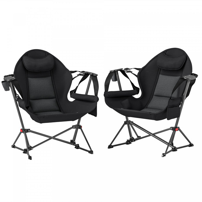 Outsunny Hammock Camping Chair Set Of 2 With Adjustable Back, Cup Holder