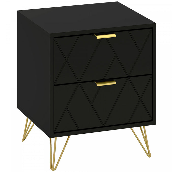HOMCOM Modern Bedside Table, Nightstand with 2 Drawers for Bedroom, Black
