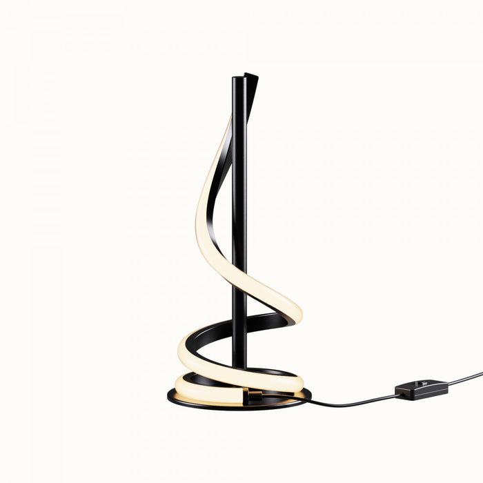 16\" Matte Black Sculptural Curved LED Table Lamp 