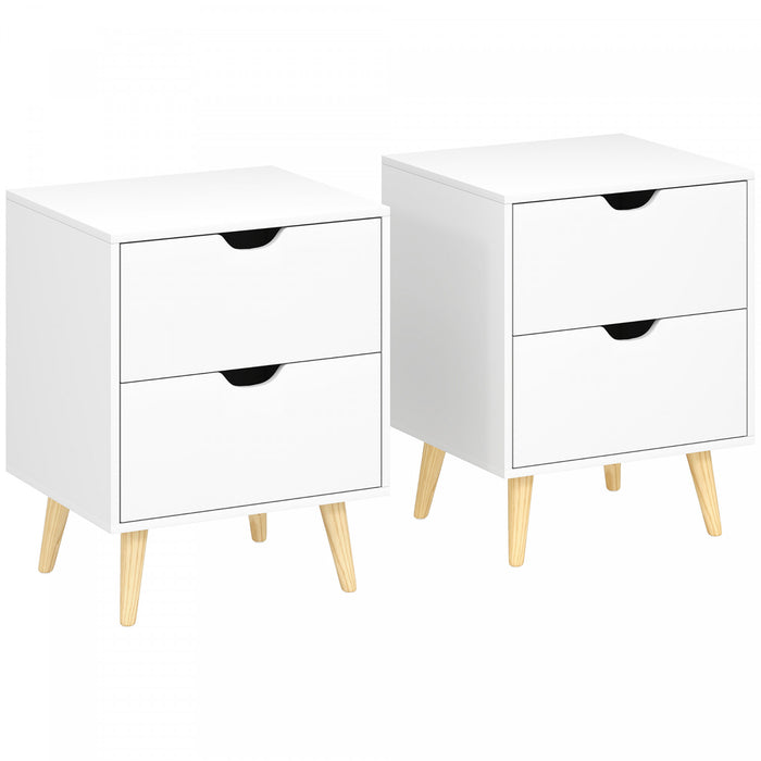 Modern Nightstand Set of 2, Bedside Table with 2 Drawers and Wood Legs