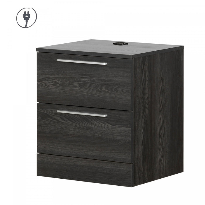 Step One Essential 2-Drawer Nightstand with 4 USB port Gray Oak - South Shore