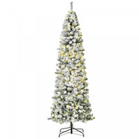 Homcom 7.5ft Prelit Artificial Snow Flocked Pencil Christmas Tree
