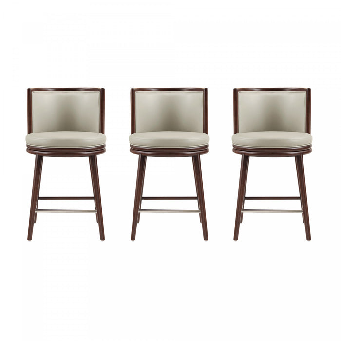 Evalyn Modern Wood Upholstered Counter Stool in Stone - Set of 3