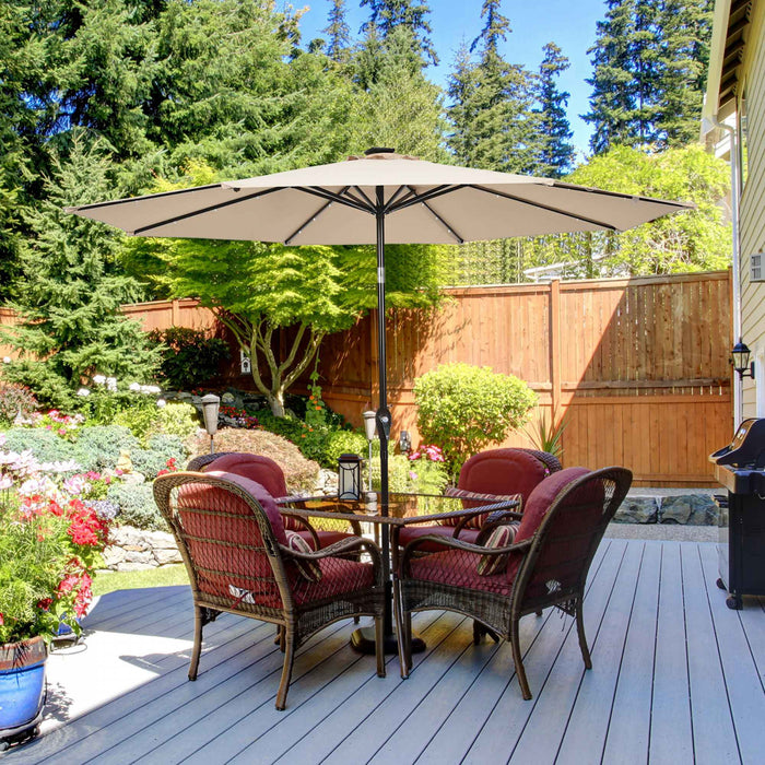 Costway 10' Solar LED Lighted Patio Market Umbrella Shade Tilt Adjustment Crank Beige