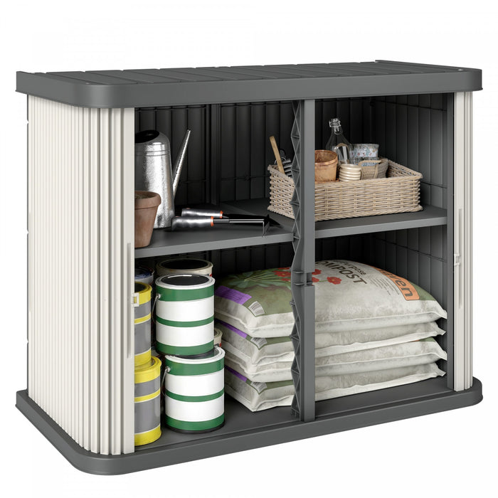 Outsunny 127 Gallon Outdoor Storage Cabinet, Plastic Storage Shed, Grey