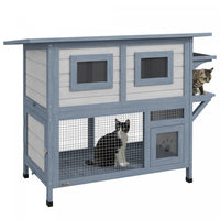 Pawhut Outdoor Cat House, 2 Tier Wooden Feral Cat Shelter With Escape Door, Weatherproof Roof, Jump 