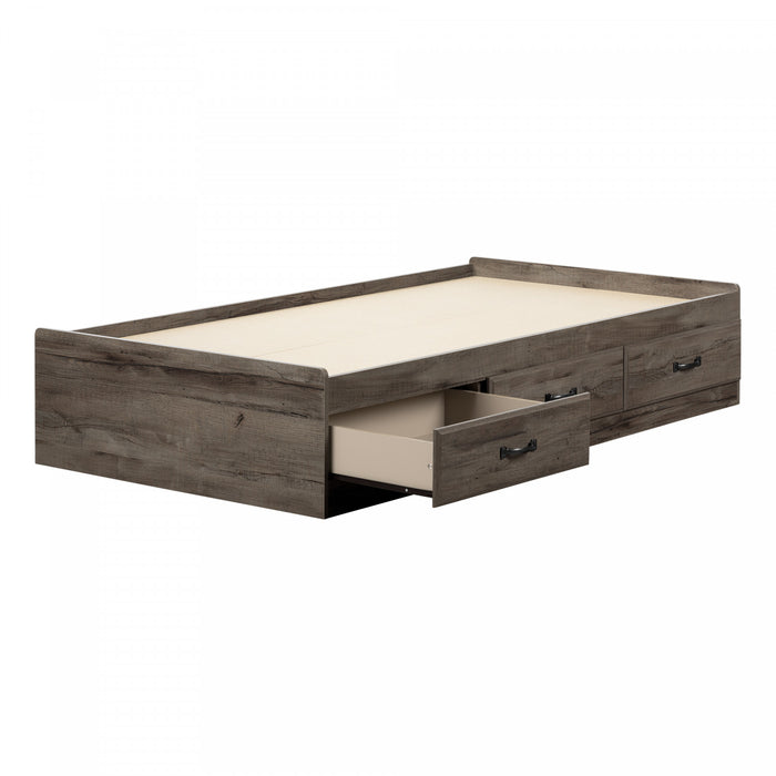 Ulysses Mate's Platform Storage Bed with 3 Drawers Fall Oak - South Shore Twin Bed