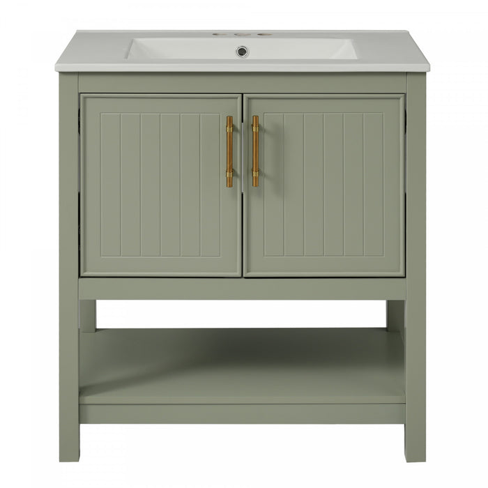 Simona 30\" Solid Wood Bathroom Vanity With Ceramic Sink And Storage - Green
