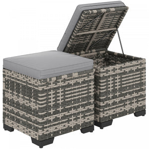 Outsunny Set Of 2 Wicker Ottoman, Outdoor Footstool With Storage, Grey
