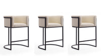 Cosmopolitan Mid-Century Modern Metal Upholstered Counter Stool in Cream - Set of 3 Bar Stool 