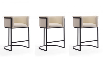 Cosmopolitan Mid-Century Modern Metal Upholstered Counter Stool in Cream - Set of 3 Bar Stool | Tabouret de comptoir moderne du milieu du siecle en metal et tissu creme Cosmopolitan - Lot de 3