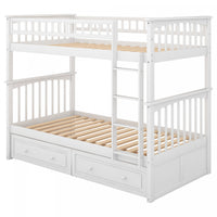 Elvis Solid Wood Convertible Bunk Bed With Drawers, Twin Size - White