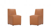 Anna Square Modern Vegan Leather Dining Chair in Saddle Brown - Set of 2