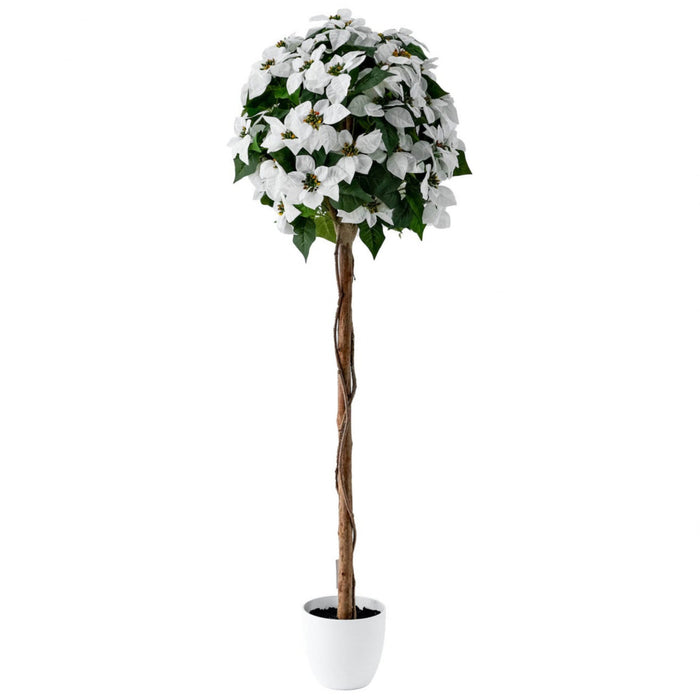 White 59\" Poinsettia Tree
