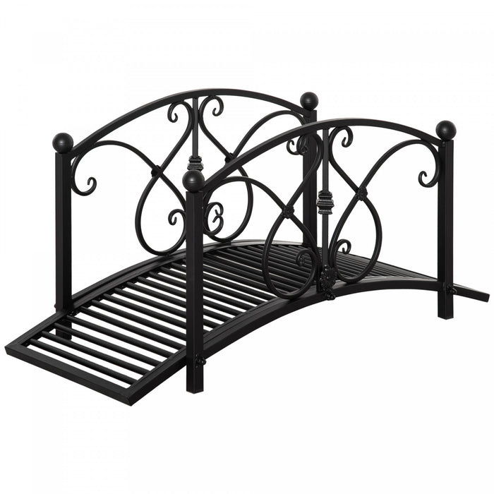 Outsunny Garden Bridge 3.3', Floral Pond Bridge With Safety Railings Black
