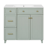 Grady 36 Inch Modern Bathroom Vanity with Ceramic Sink & Smart Storage, Green
