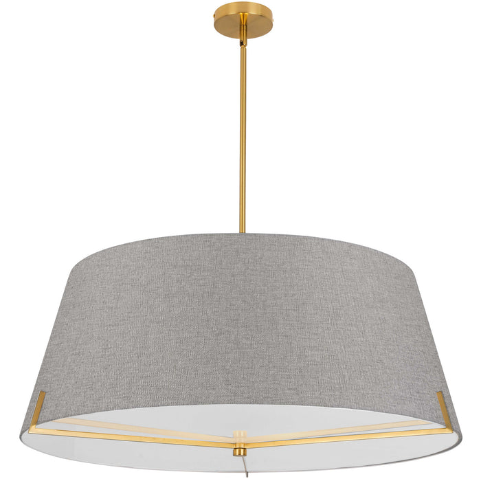 Dainolite Preston 4 Light Pendant 33\" Dia Aged Brass Grey Fabric Shade Lamp