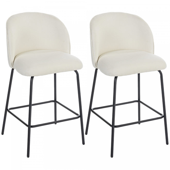 HOMCOM 27\" Counter Height Modern Bar Stools Set of 2 with Back, Cream White