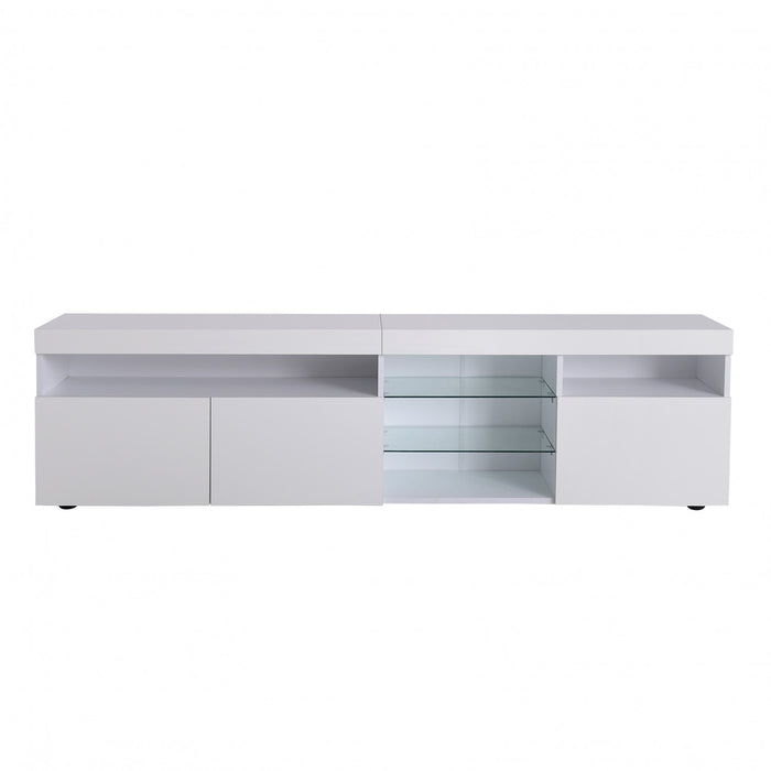 James 70.8\" Modern TV Cabinet with USB LED Lighting and High Gloss Front,White Tv Stand