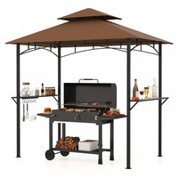 Costway 8' X 5' Grill Gazebo With 2 Shelves 7 Hooks Metal Frame Soft Top Brown