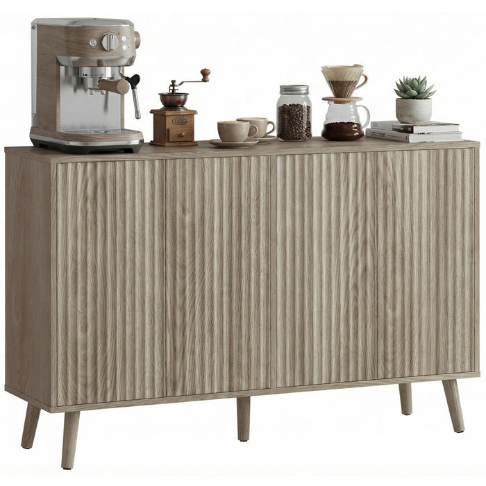 HOMCOM Sideboard, Fluted Buffet Cabinet with Adjustable Shelves, Light Grey