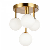 Dainolite Megallan 4 Light Flush Mount Aged Brass Opal White Glass Lamp