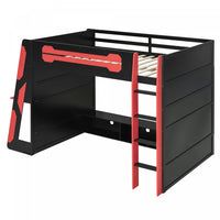 Olivia Wood Loft Bed with Desk and Multi-storage Shelves,RGB Light,Red Full Bed 