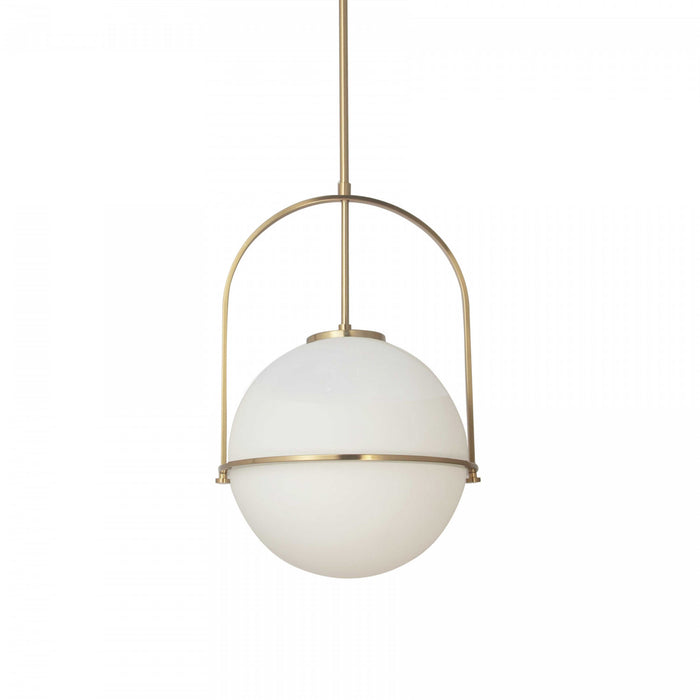Dainolite Paola 1 Light Pendant Small Aged Brass White Opal Glass Lamp