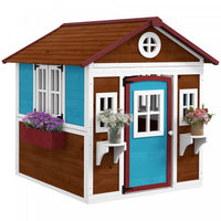 Outsunny Kids Outdoor Playhouse, Wooden Toddlers Large Pretend Play Equipment or Chicken Coop with Door, Windows, Planter Pots for Indoor Playroom, Gift Toys for 3-8 Years, Brown