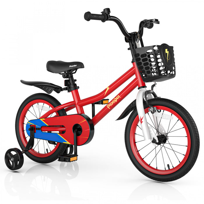 Costway 16\" Kid's Bike With Removable Training Wheels & Basket For 4-7 Years Old Red