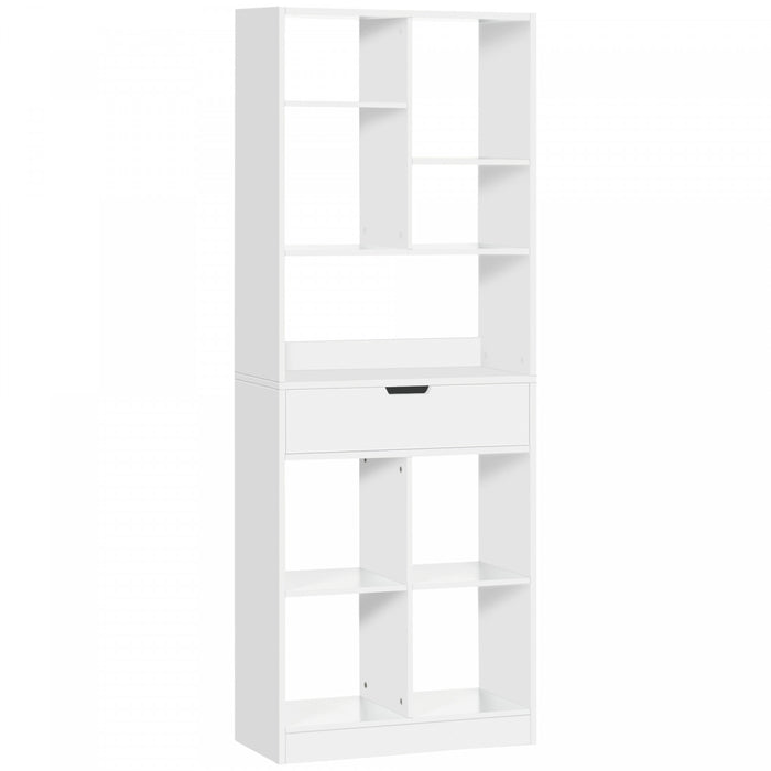 HOMCOM Tall Bookshelf with Drawer for Home Office, White