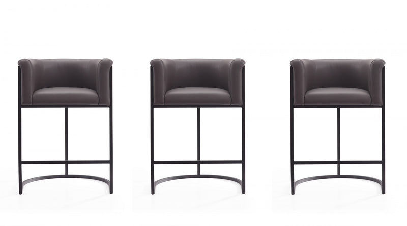 Cosmopolitan Mid-Century Modern Metal Upholstered Counter Stool in Graphite - Set of 3 Bar Stool