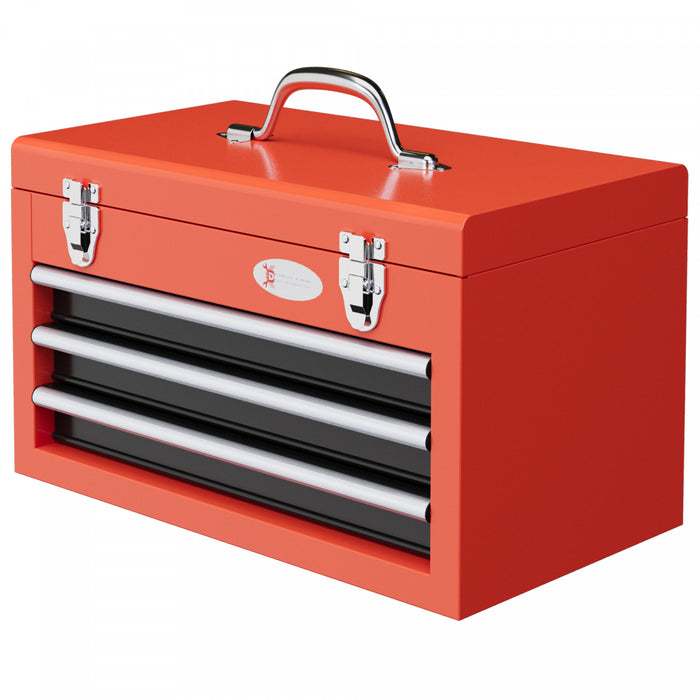 Durhand 3 Drawer Tool Box With Metal Latch Portable Tool Chest Red