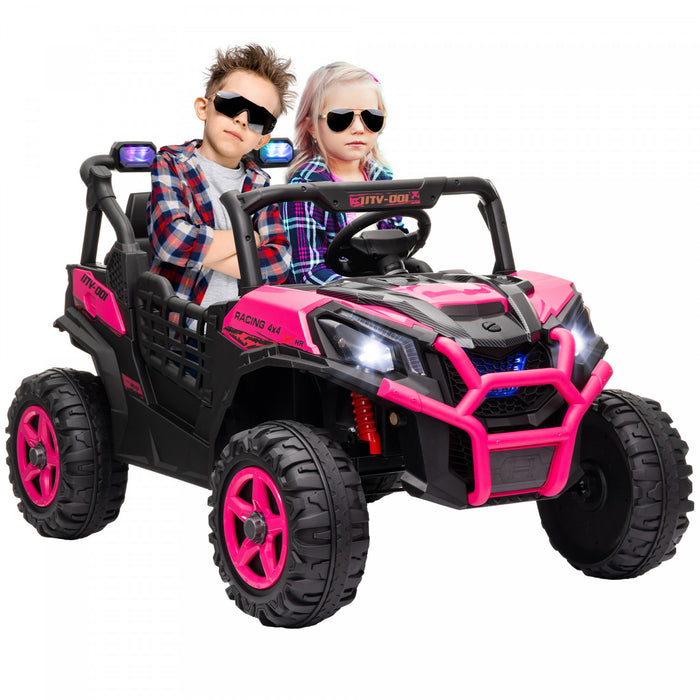 Qaba 2 Seater Electric Car For Kids, 24v 7ah Big Battery Powered Ride-On Car With Remote Control, 3 Speed, Slow Start, Led Lights, Music, Horn, Spring Suspension, For 3-8 Years, Pink