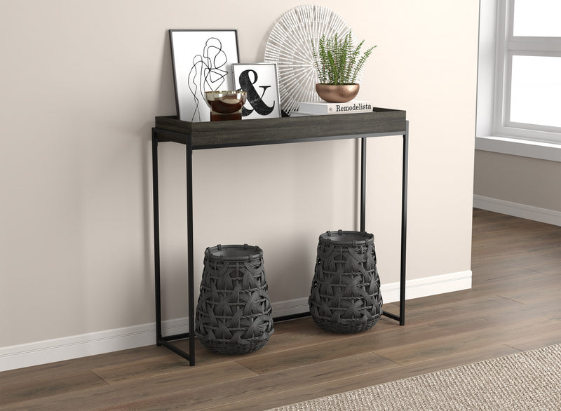40” Modern Console Table With Sunkey Tray - Dark Grey With Black Metal