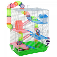 Pawhut 5 Tiers Hamster Cage Portable Animal Travel Carrier Habitat With Exercise Wheels Play Tube Wa