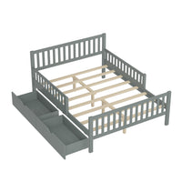 Emma Wood Platform Bed with Guardrails and Storage Drawers,Full Size - Grey 
