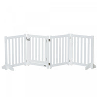 Pawhut Foldable Dog Gate With Door, 4 Panels Freestanding Pet Gate With Support Feet Indoor Playpen