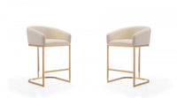 Louvre Mid-Century Modern Metal Upholstered Counter Stool in Cream - Set of 2 