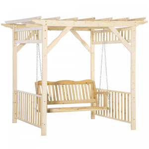 Outsunny Patio Swing Chair With Pergola, 2-person Wooden Gazebo Swing Bench Sun Shelter For Garden, Poolside, Backyard, Deck