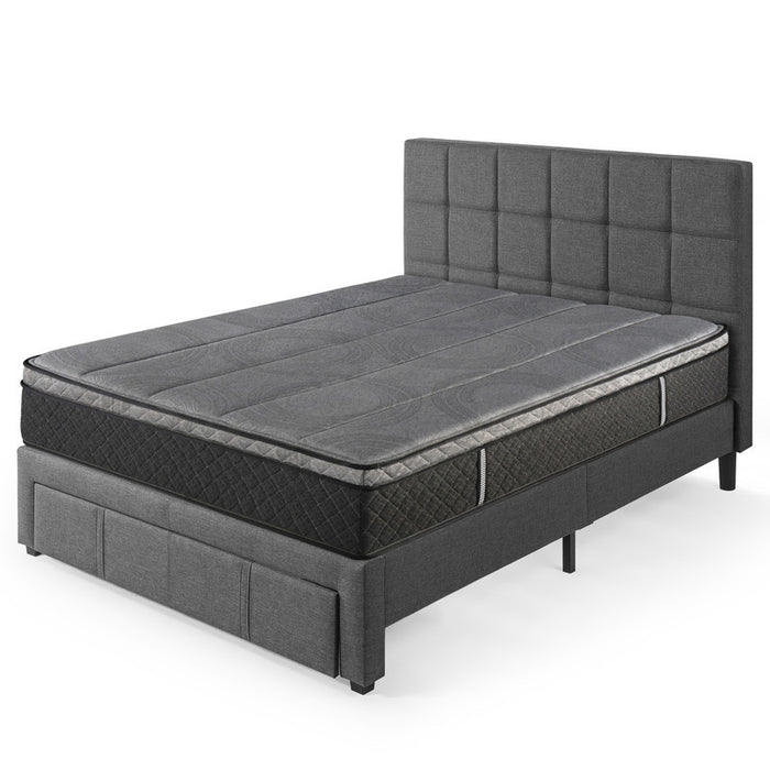 Lottie Upholstered Platform Bed with Headboard and Underbed Storage Drawer in Dark Grey - King Size