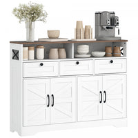 HOMCOM Sideboard, Buffet Cabinet with 4 Barn Doors and 3 Drawers White