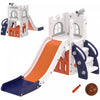 Qaba Toddler Slide, 5 in 1 Slide for Kids Aged 1-3 Years with Basketball Hoop, Climber, Telescope, Storage Basket, for Indoor Use, Orange