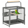 Pawhut Bird Travel Carrier Cage For Parrots Conures African Grey Cockatiel Parakeets With Stand Perch, Stainless Steel Bowls, Pull Out Tray, Black