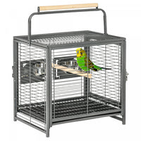 Pawhut Bird Travel Carrier Cage For Parrots Conures African Grey Cockatiel Parakeets With Stand Perc