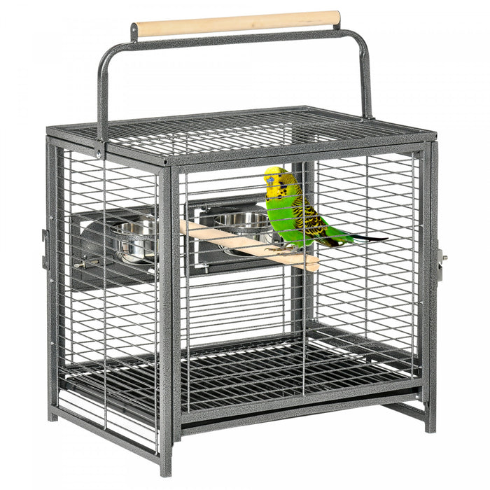 Pawhut Bird Travel Carrier Cage For Parrots Conures African Grey Cockatiel Parakeets With Stand Perch, Stainless Steel Bowls, Pull Out Tray, Black